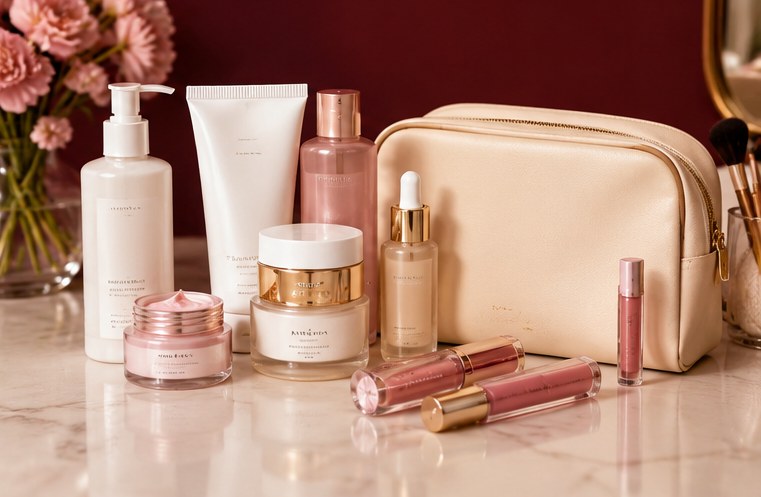 Illustrative skincare and beauty essentials; current stock may vary